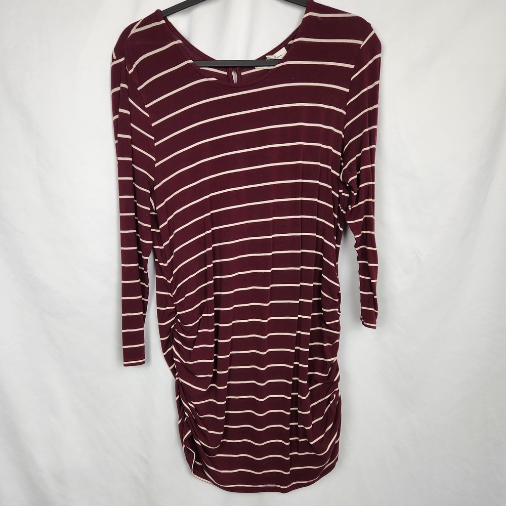 Jessica Simpson Maternity Womens‎ 3/4 Sleeve T-Shirt Maroon White Striped Large